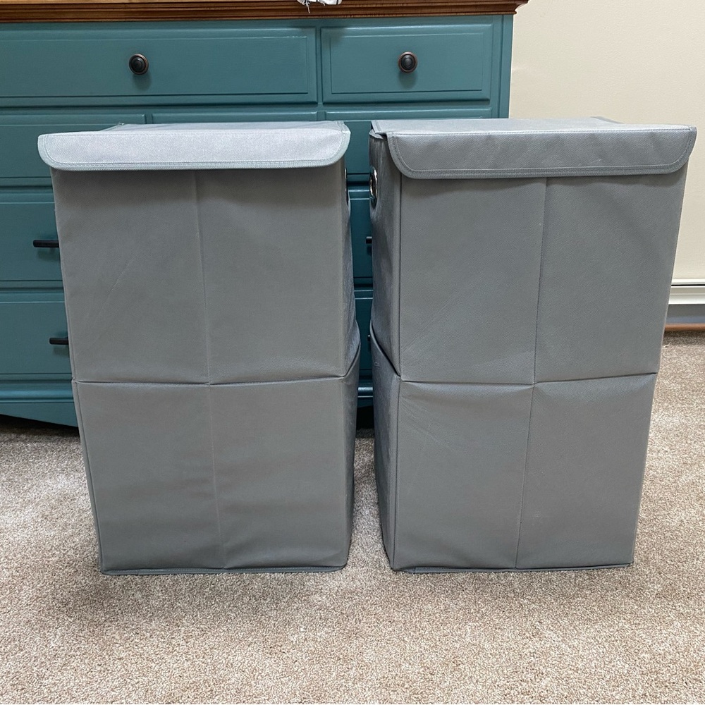 Set of Two Gray Fabric Laundry/Storage Bins